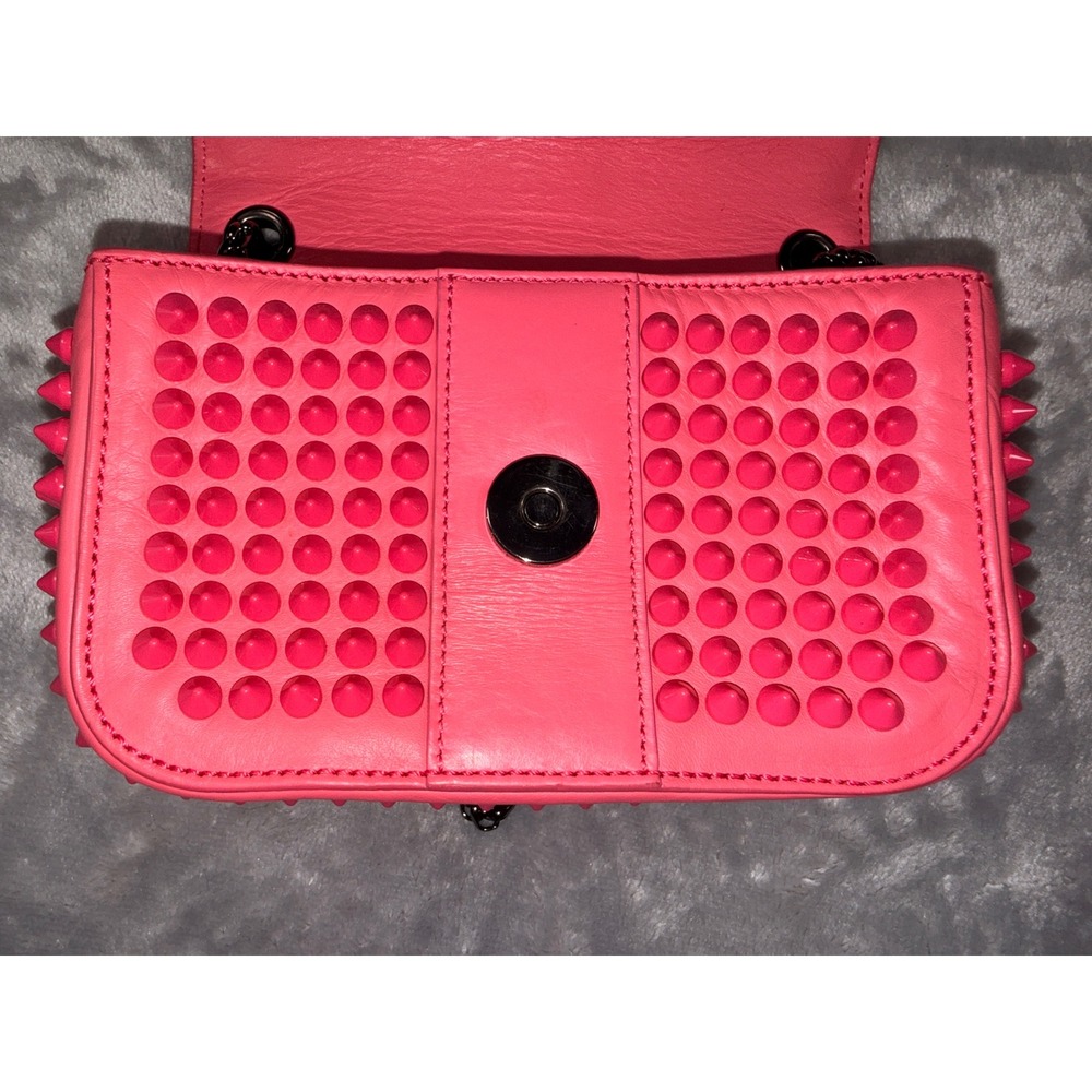 Christian Louboutin Sweet Charity Spiked Mini Shoulder Bag Neon Pink Leather - Picture 11 of 16